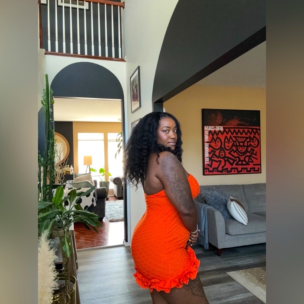 SHEIN Orange Ruffle Mini Dress - Picture 2 of 6